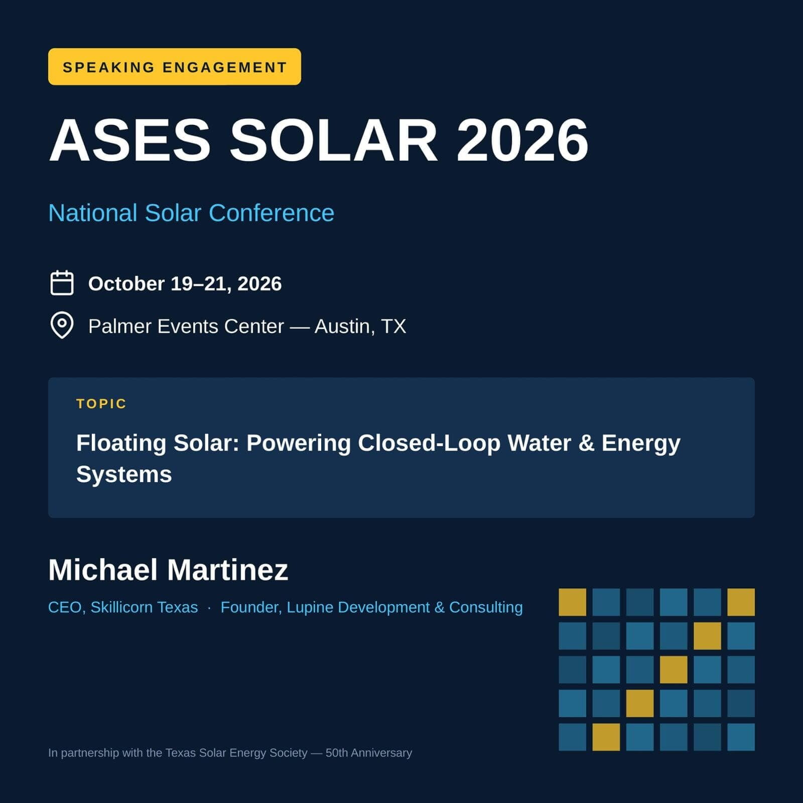 Floating Solar, National Stage: Lupine Is Speaking at ASES SOLAR 2026